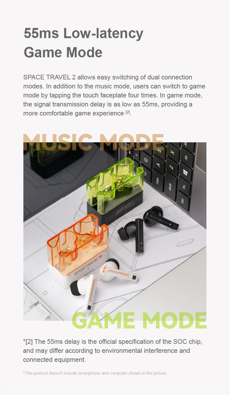 MOONDROP Space Travel 2 TWS Earbuds – HiFi ANC, Bluetooth 6.0, Low-Latency Game Mode, SBC/AAC