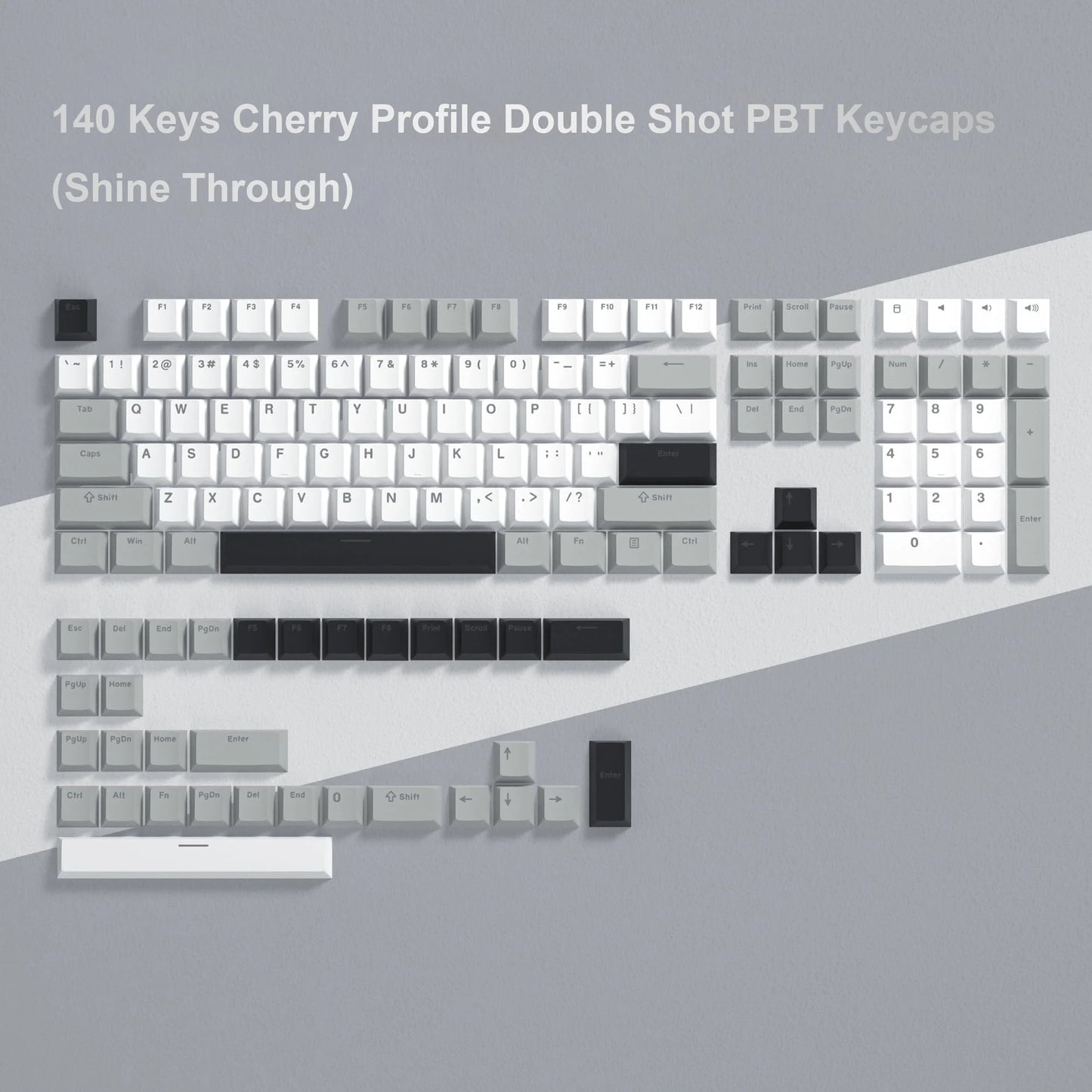 140-Key Cherry Profile Shine-Through RGB PBT Double Shot Keycaps for Cherry/Gateron MX Switches