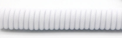 Handmade R.E.D. Shopping paracord and PET coiled USB-A to USB-C cable with GX16 aviator connector for mechanical keyboards.