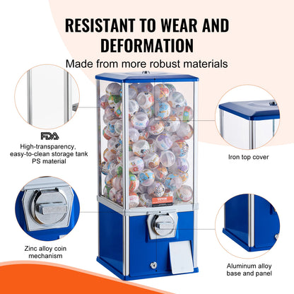 VEVOR 25-inch Gumball Machine | 230 Capsule Toys, Coin Operated, Blue Rectangle, Kids & Game Stores