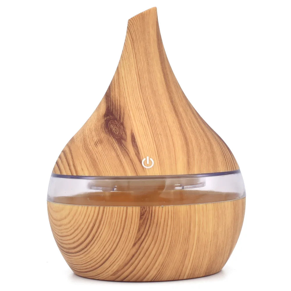 Portable Aroma Diffuser & Humidifier – 300ml, USB, 7-Color RGB Night Light | Light/Dark Wood, White