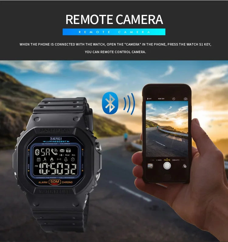 SKMEI 1629 Bluetooth Sport Digital Watch – Pedometer, Calorie Tracker for iPhone, Huawei, Xiaomi