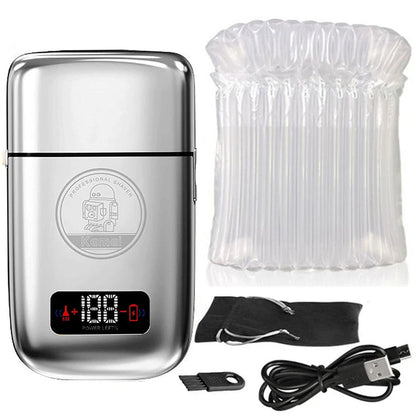 Kemei Km-Tx3 electric gold metal shaver with USB charging, anti-pinch feature, designed for personal hair styling and grooming.