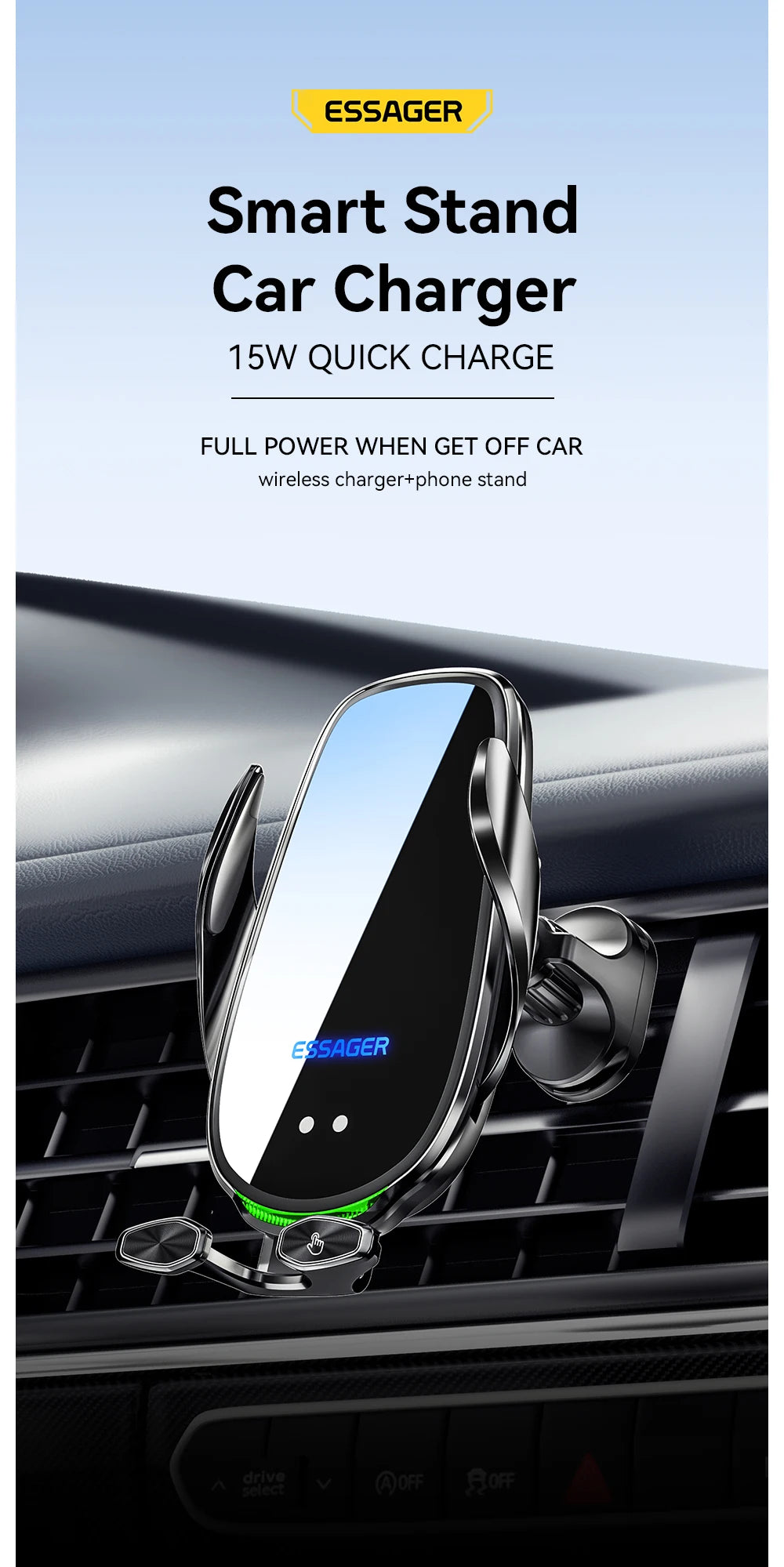 Essager 15W Wireless Car Charger Air Vent Mount – Fast Charging for iPhone, Xiaomi & Huawei