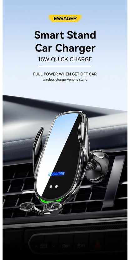 Essager 15W Wireless Car Charger Air Vent Mount – Fast Charging for iPhone, Xiaomi & Huawei