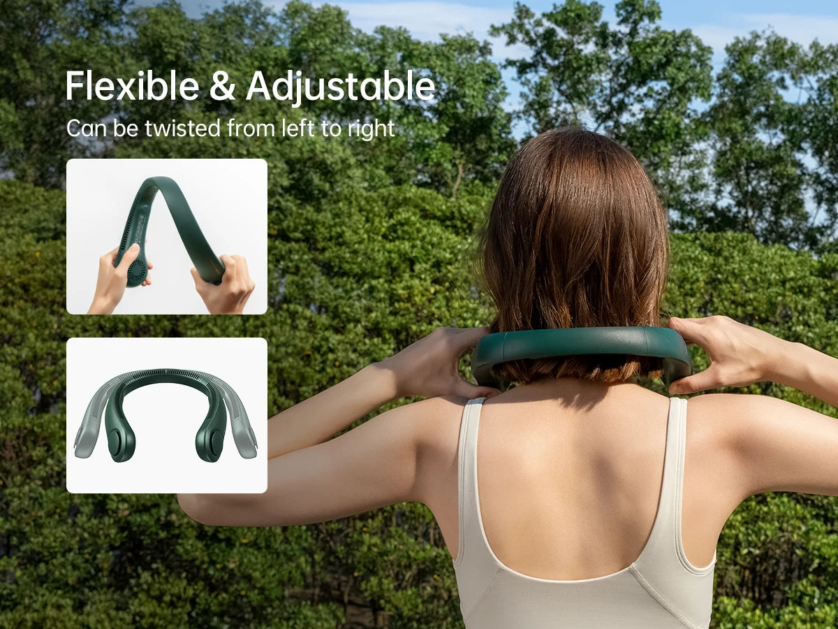 JISULIFE Portable Neck Fan – 4000mAh, 5 Speeds, Twistable Bladeless Hands-Free Neckband Fan