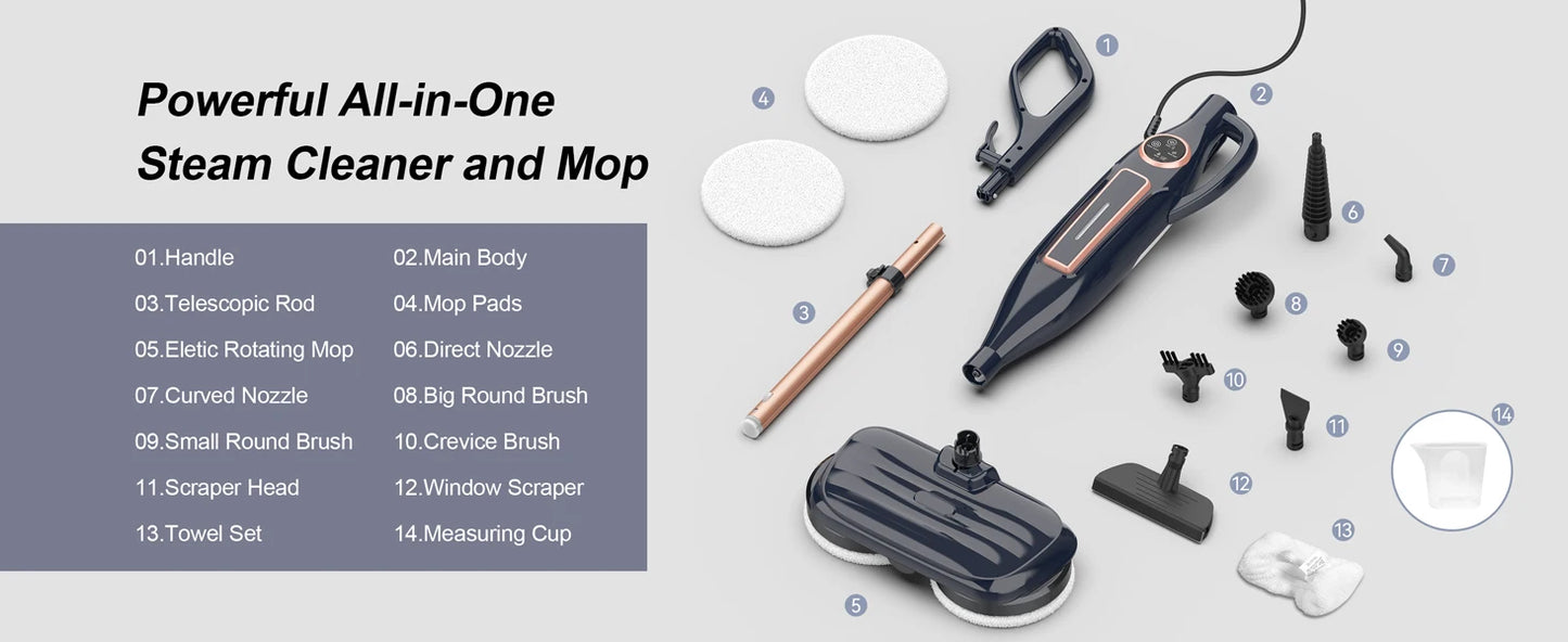 Steam Mop Cleaner 10-in-1 – Rotating Pad, 1300W, Hardwood & Laminate Floor