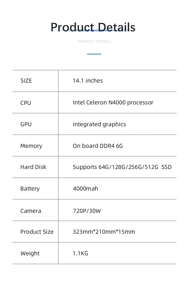 BYONE 14.1" Laptop — Intel N4000, 6GB RAM, Up to 512GB SSD, HD LCD, WiFi, Windows 11
