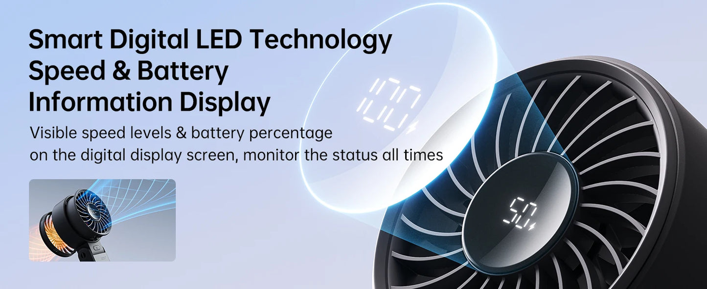 JISULIFE 3-in-1 Portable Handheld Fan – 5 Speeds, LED Display, 3600/5000mAh, Hand/Desk/Neck