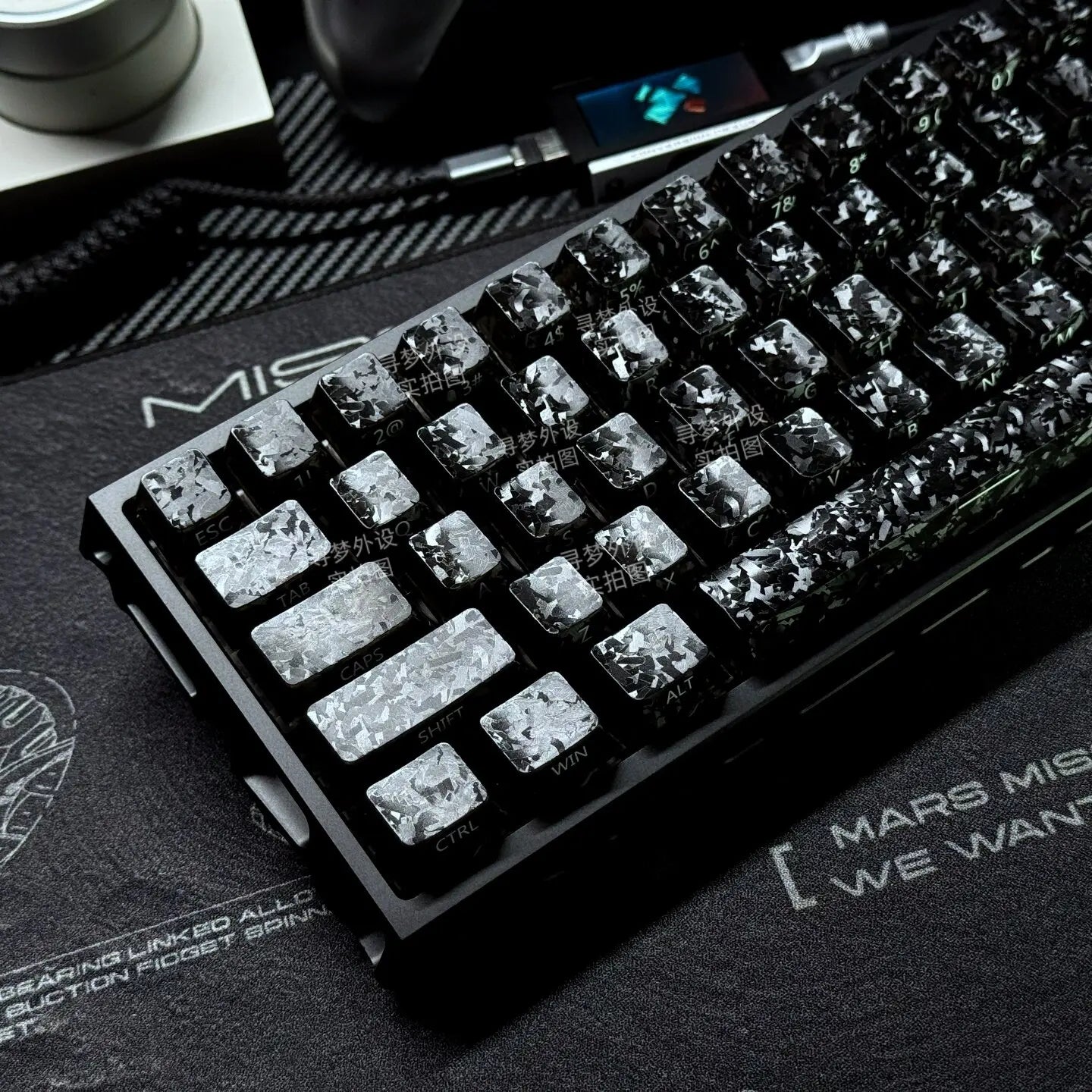 ICECARBON BLACKCARBON Forged Carbon Keycaps | Cherry Profile | Semi-Frosted | Side-Laser Engraved | 120 Keys