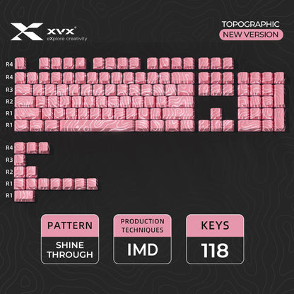XVX Topographic Keycaps 118 Keys – OEM Profile, Shine-Through, IMD-Tech, Side Print