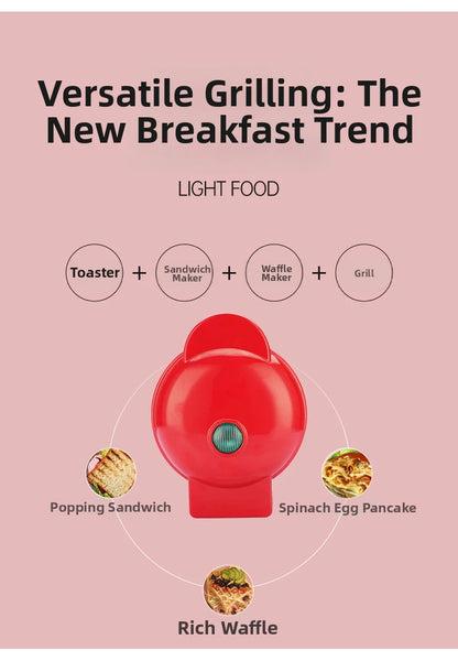 Mini Electric Waffle Maker – Double-Sided Heating, Sandwich & Breakfast Maker | Round & Heart Shape | US/EU/UK