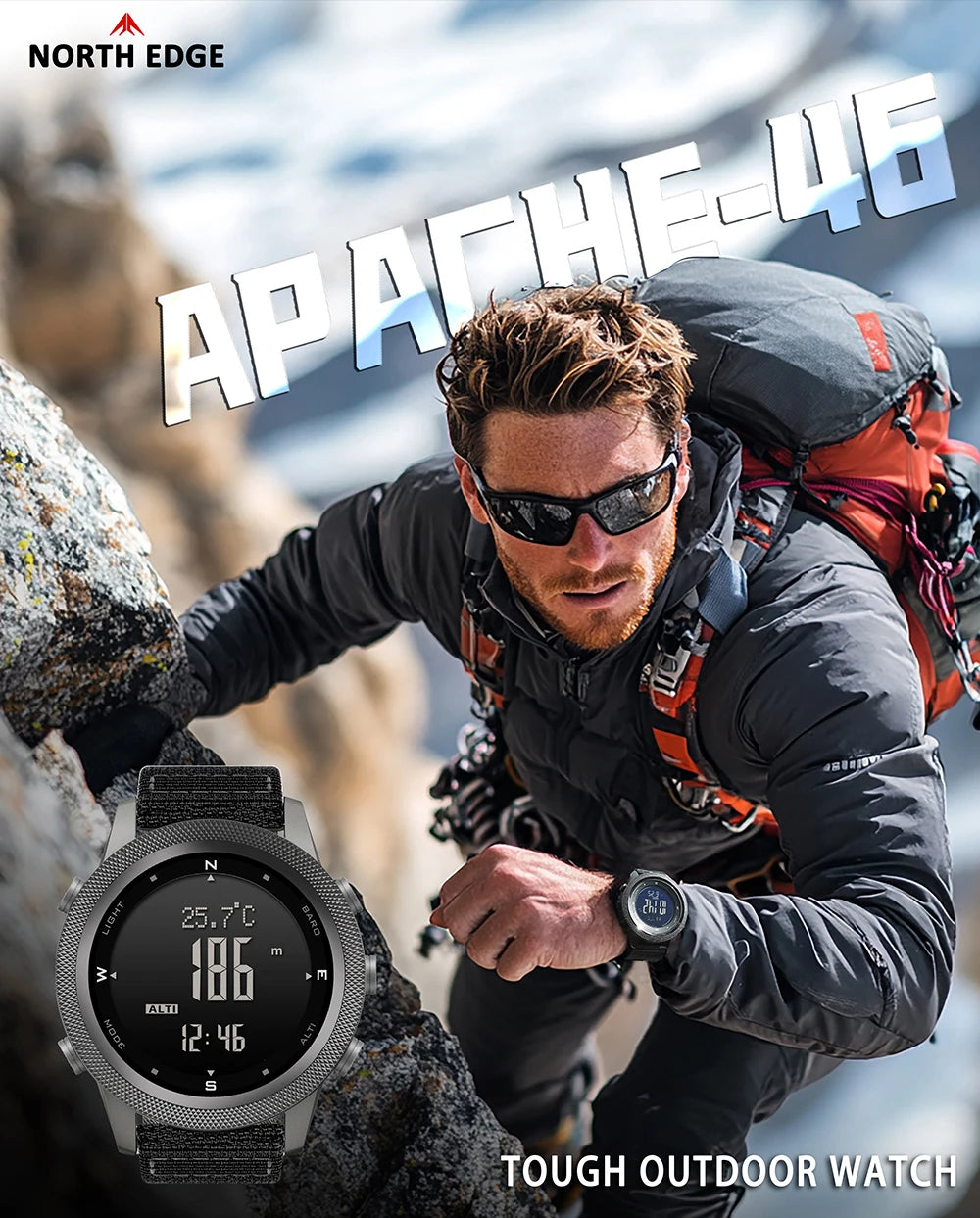 NORTH EDGE Military Smart Watch – Altimeter, Barometer, Thermometer, Compass, 50m Waterproof