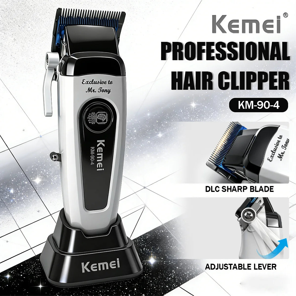 Kemei White 90-4 Professional Hair Clippers – Cordless Barber Clipper Set