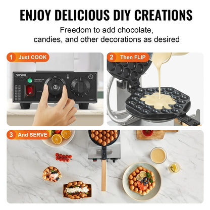 SucceBuy 1400W Commercial Egg Bubble Waffle Maker – 180° Rotatable Non-Stick