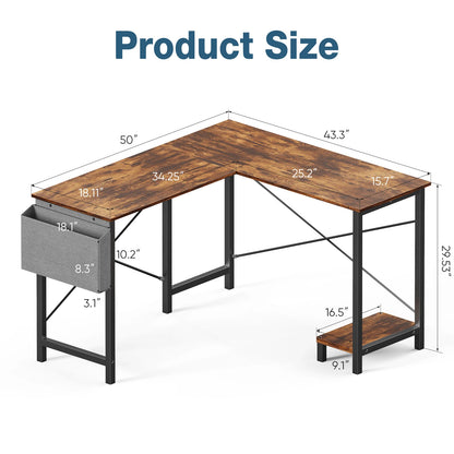 JHK 50" Gaming Corner Desk with CPU Shelf & Side Bag – Home Office & Bedroom
