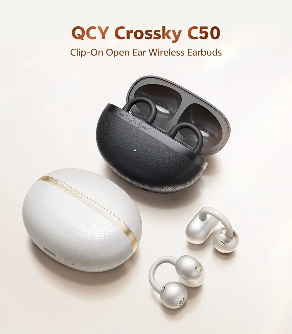 QCY Crossky C50 Open-Ear Clip-On Wireless Earbuds – Bluetooth 6.0, 4 AI Mics, Bass Boost, 60Hrs