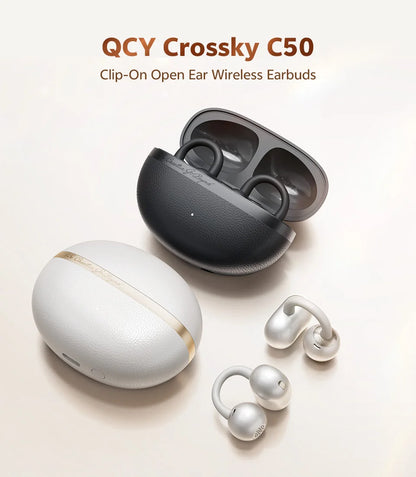 QCY Crossky C50 Open-Ear Clip-On Wireless Earbuds – Bluetooth 6.0, 4 AI Mics, Bass Boost, 60Hrs