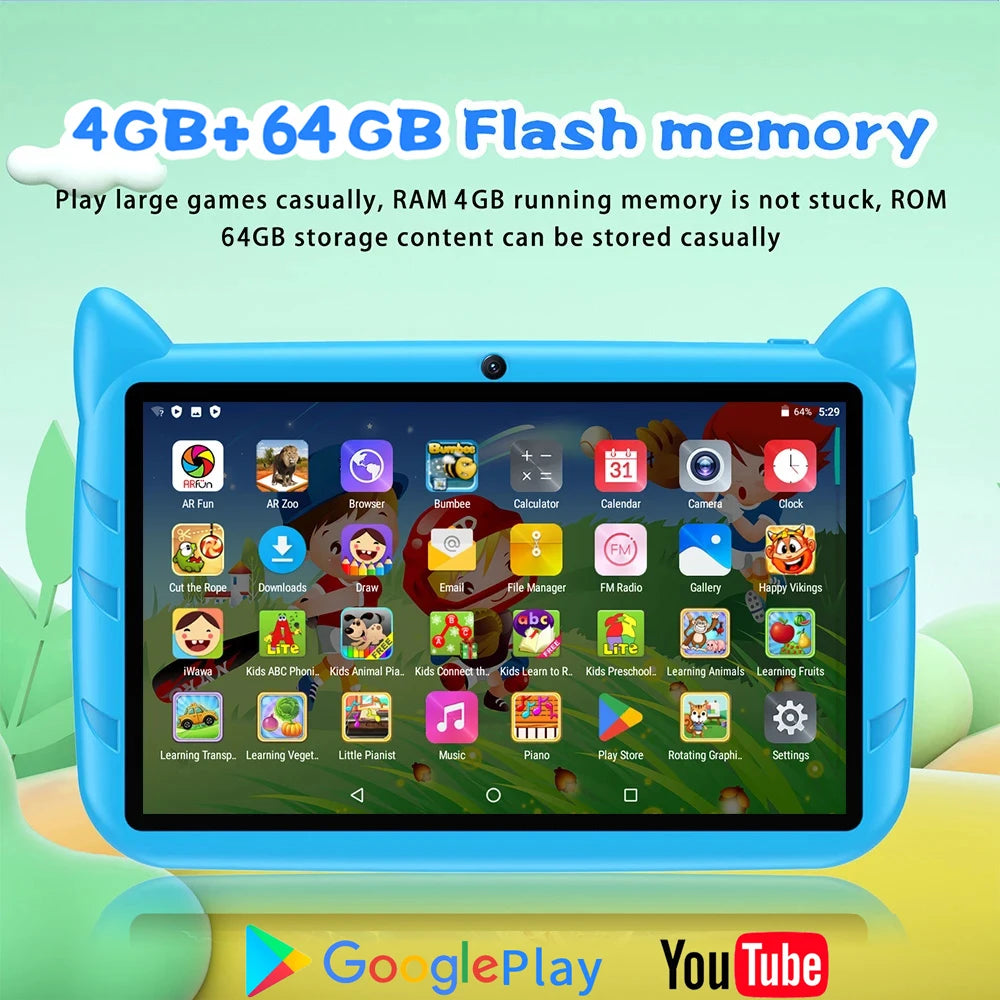 BDF 7" Kids Tablet | Android 13 | 4GB+64GB | 5G WiFi | 4000mAh | Dual Camera | CE FCC RoHS