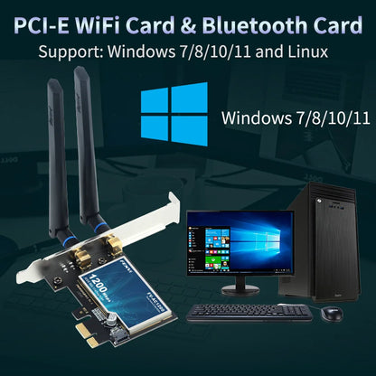 Fenvi FV-AC1200 PCIe WiFi Adapter | AC1200 Dual Band 2.4G+5G | Bluetooth 4.2 | Win 7/10/11 Desktop