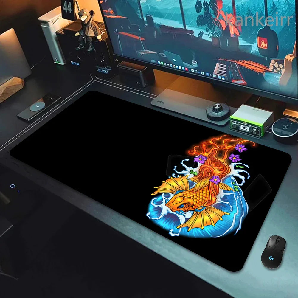 Koi Fish Taichi XXL Gaming Deskmat 90x40 – Natural Rubber, Anti-Slip, Smooth Surface