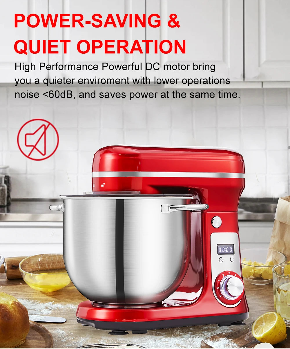 BioloMix BM601 1200W Kitchen Stand Mixer – 6L Stainless Bowl, 6-Speed, Quiet DC Motor