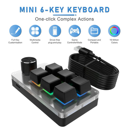 Mini 6-Key 1-Knob RGB Macro Gaming Keypad – USB Wired Hot Swap Mechanical Keyboard
