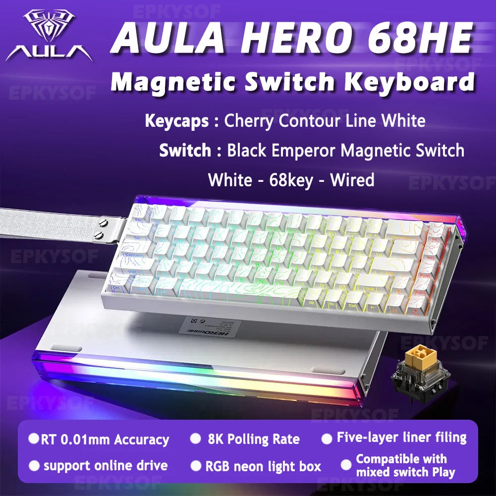 AULA HERO 68HE Magnetic Switch Keyboard – Rapid Trigger, 8K Polling, Hot-Swap, RGB, 68% Layout