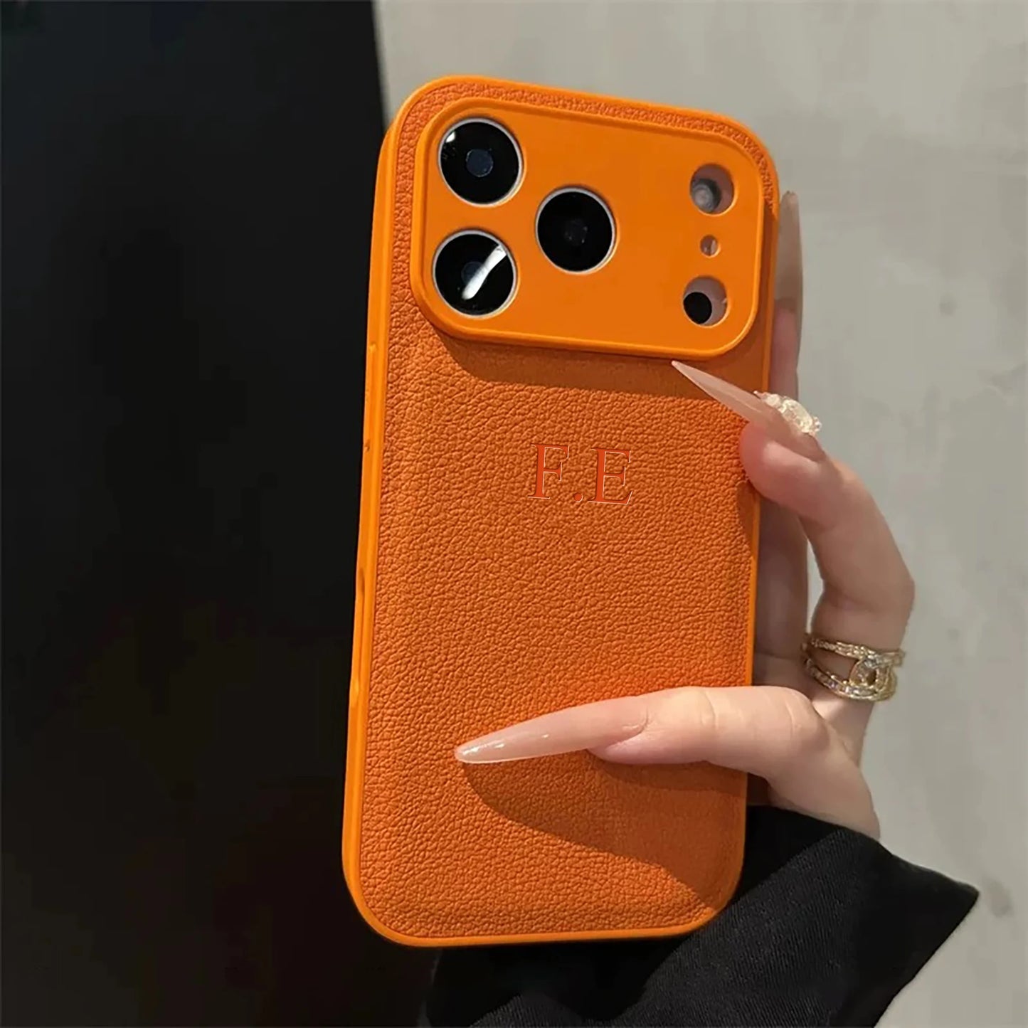 Custom Name Phone Case – 3D Hot Stamp Faux Leather for iPhone 13–17