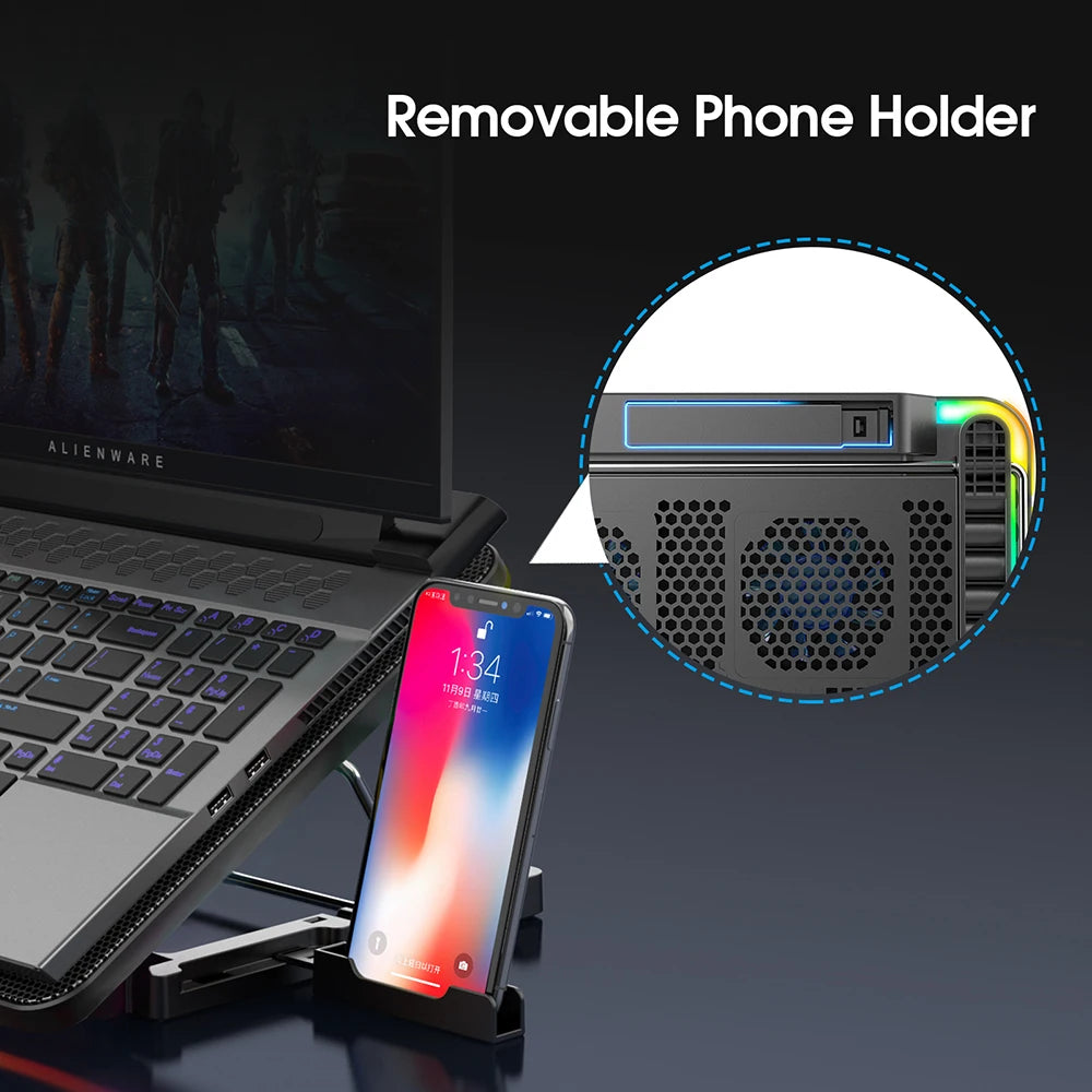 Coolcold Laptop Cooling Pad 15.6"-17.3" – 6 Fans, 7 Height Levels