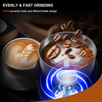 KIRAINAFLY 300W Professional Coffee & Spice Grinder – Removable Stainless Steel Cup