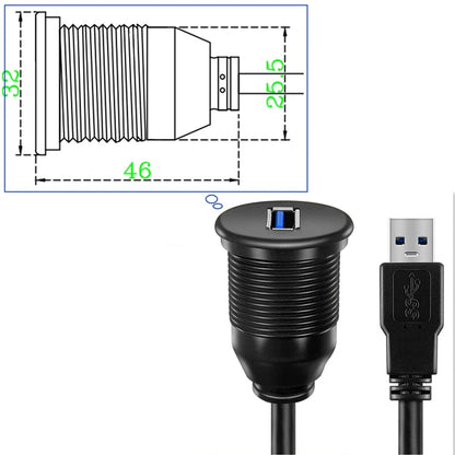 USB Panel Flush Mount Extension Cable with LED – USB 2.0/3.0, 1m/2m, for Car, Boat & Dashboard