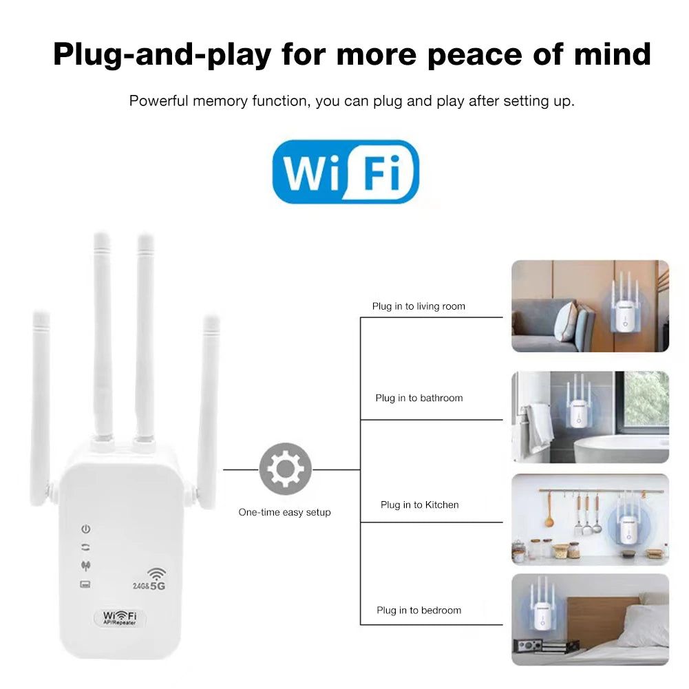APWIKOGER AC1200 Dual-Band WiFi Repeater & Extender | 2.4G+5G | Gigabit | WPS | EU Plug