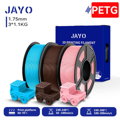 JAYO PETG/High Speed Matte PETG 3D Printing Filament 1.75MM Mix-Colors & No bubbles &Non-toxic For 3D Printer & Pen 3Rolls