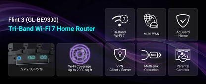 GL.iNet GL-BE9300 Flint 3 – Tri-Band WiFi 7 Router