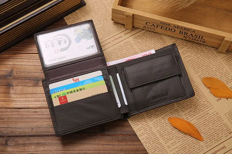 Genuine Cowhide Leather Men's Wallet – Short Bifold