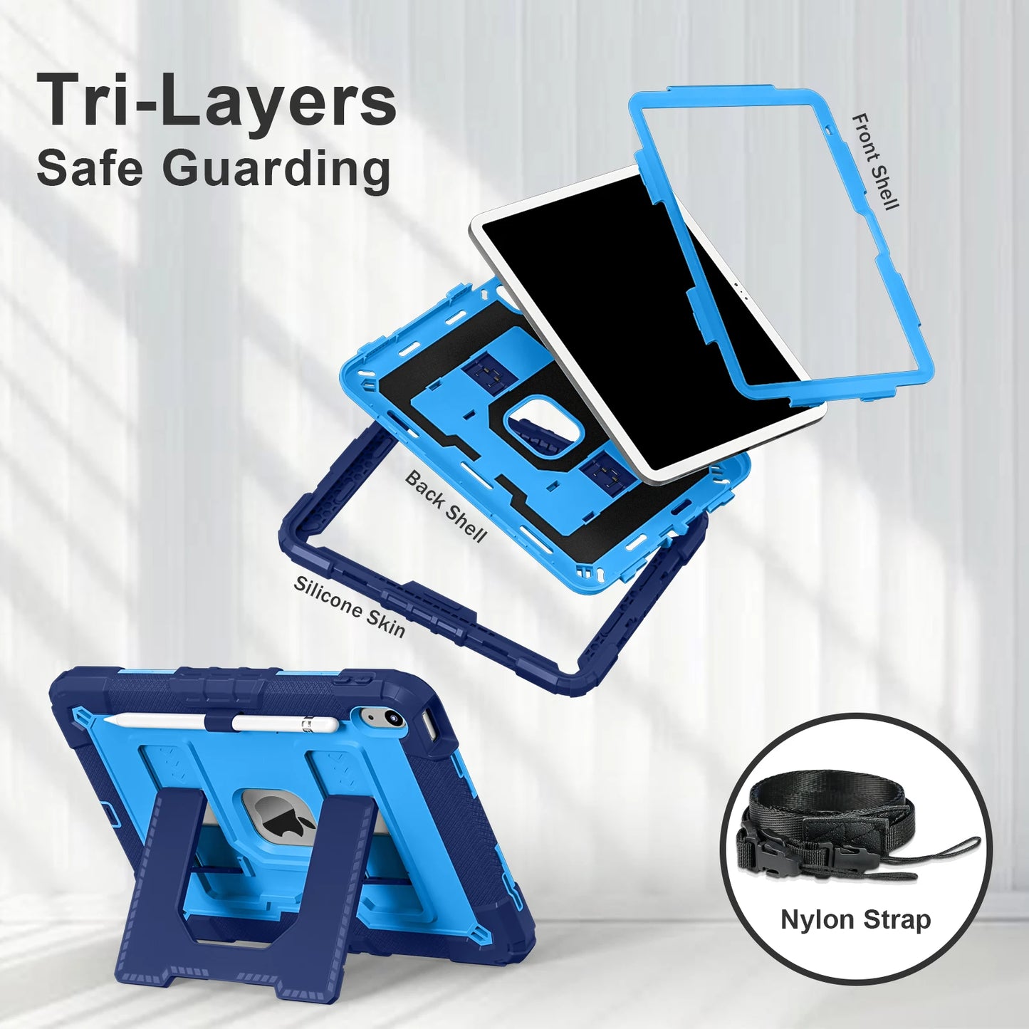 Hybrid 3-Layer Shockproof iPad Case with Shoulder Strap – 11" 2025 / 10.9" 2022