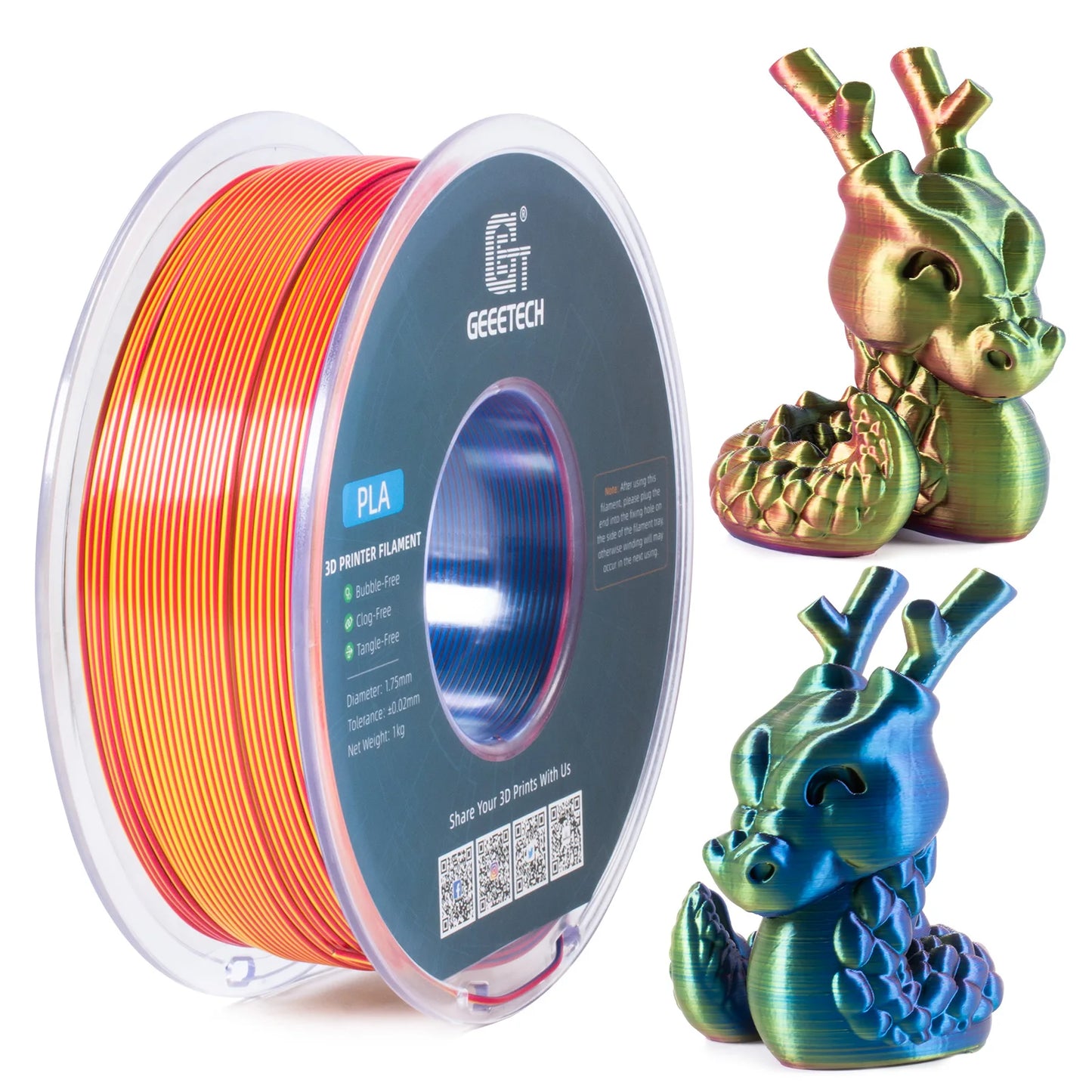 Geeetech Tri-Color Silk PLA Filament 1.75mm – 1KG Spool, Vacuum Packed