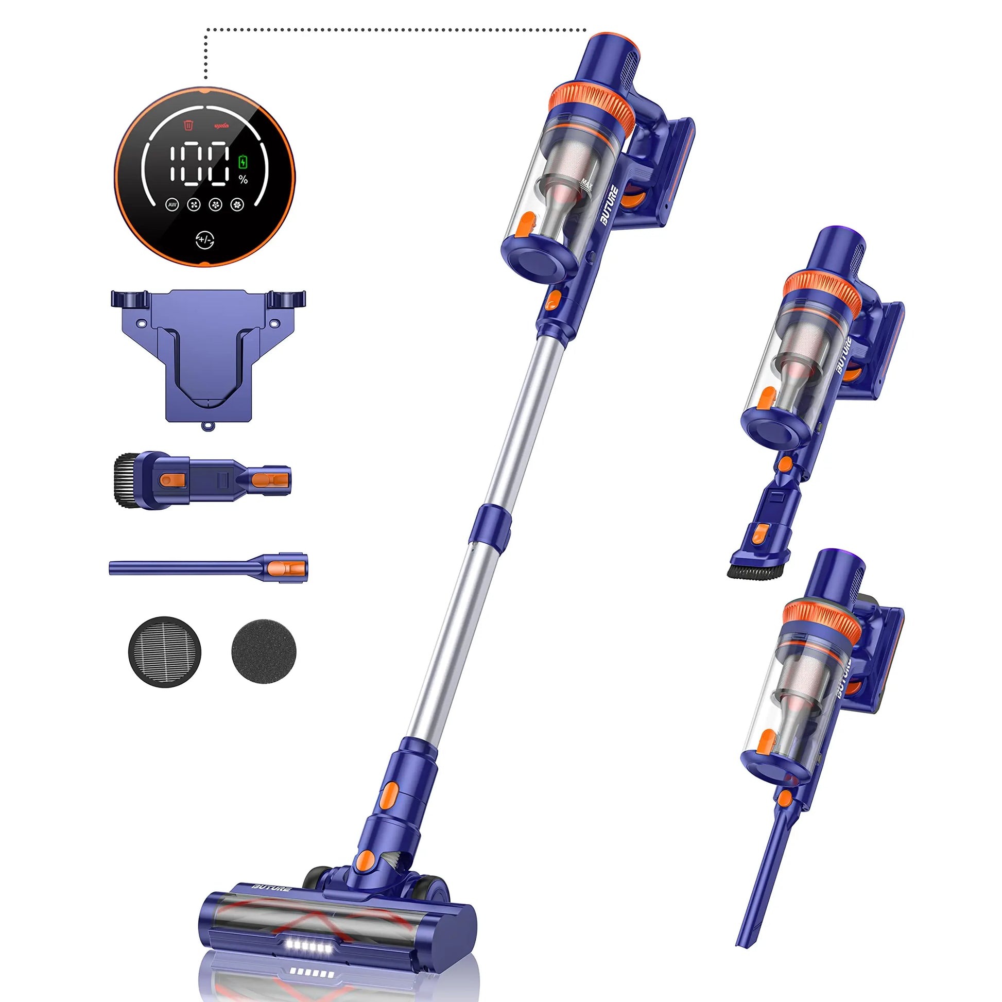 BUTURE 450W cordless vacuum cleaner with 38Kpa suction, 1.2L dust cup, and removable battery for efficient home cleaning.