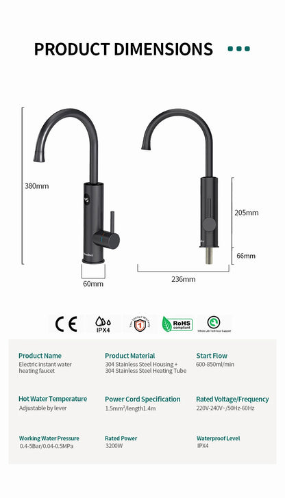 Briwellna 220V Instant Electric Water Heater Faucet – 2-in-1 Kitchen Tap