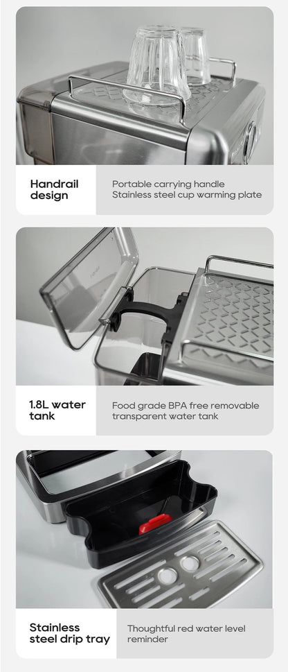 HiBREW H10A 20Bar Semi-Automatic Espresso Machine – 58mm Portafilter, Metal Case