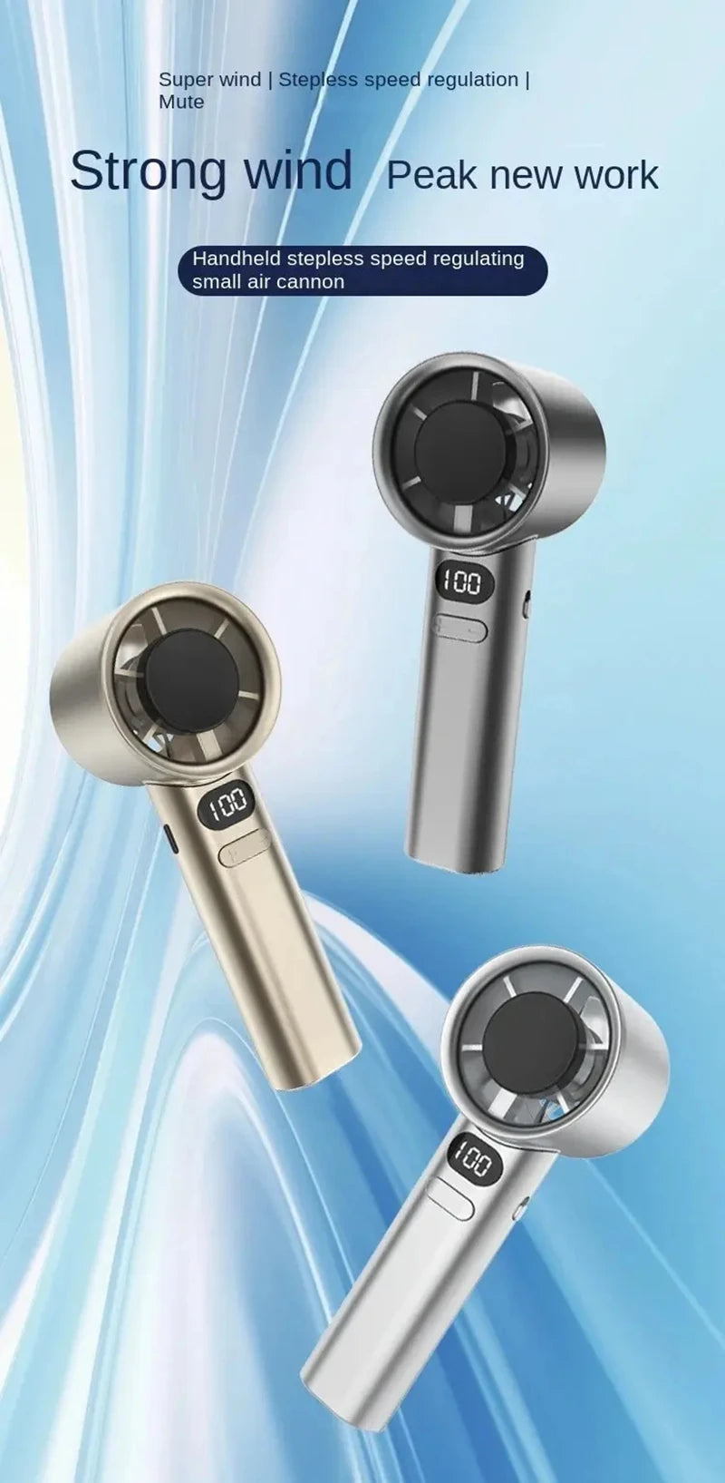 5000mAh Handheld Mini Fan – USB Rechargeable, Ice Compress Cooling, LED Display, 3 Speeds