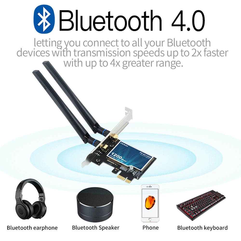 Fenvi FV-AC1200 PCIe WiFi Adapter | AC1200 Dual Band 2.4G+5G | Bluetooth 4.2 | Win 7/10/11 Desktop
