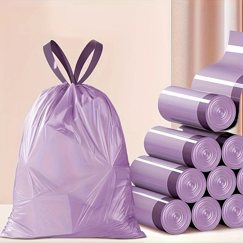 Purple Drawstring Trash Bags 100-Pack | 8L Thick Leak-Proof Garbage Bags