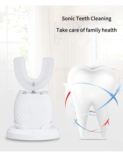 360° U-Type Automatic Electric Toothbrush – Ultrasonic, Rechargeable, Blue Light, IPX7 Waterproof | Adults
