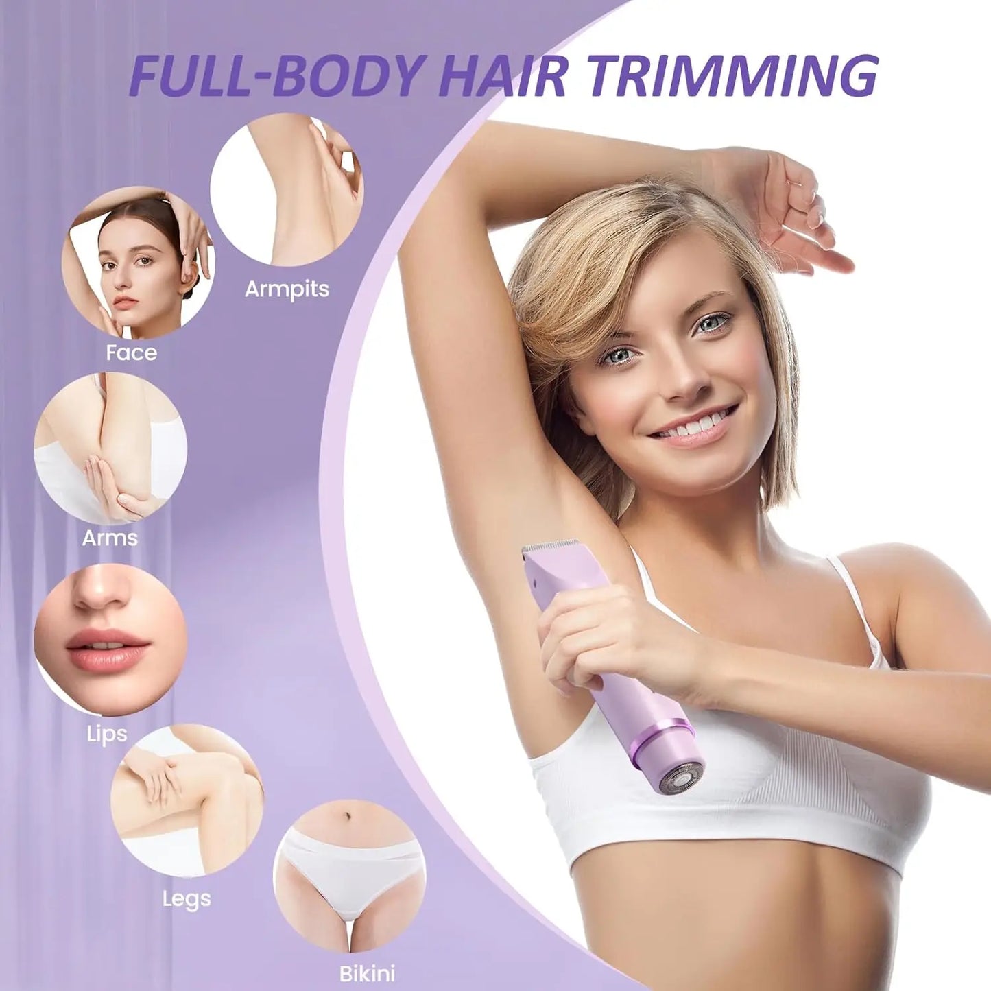 Electric Razor for Women – 2-in-1 Bikini & Body Hair Trimmer, IPX7 Waterproof, Wet & Dry Use