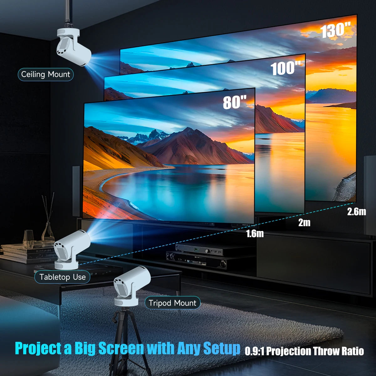 Magcubic HY300 Pro+ Portable Projector – 8000 Lumens, 720P, Android 14, WiFi 6, BT5.4, 5W Speaker