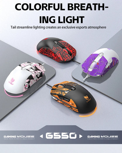 OBAME Cute Wired Gaming Mouse – Anti-Slip Sticker, 6-Key, RGB Backlight, for PC & Laptop