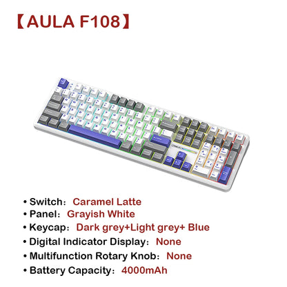 AULA F108Pro Wireless Mechanical Keyboard – UK Layout, Bluetooth Tri-Mode, Gasket, Hot-Swap, RGB, 104 Keys