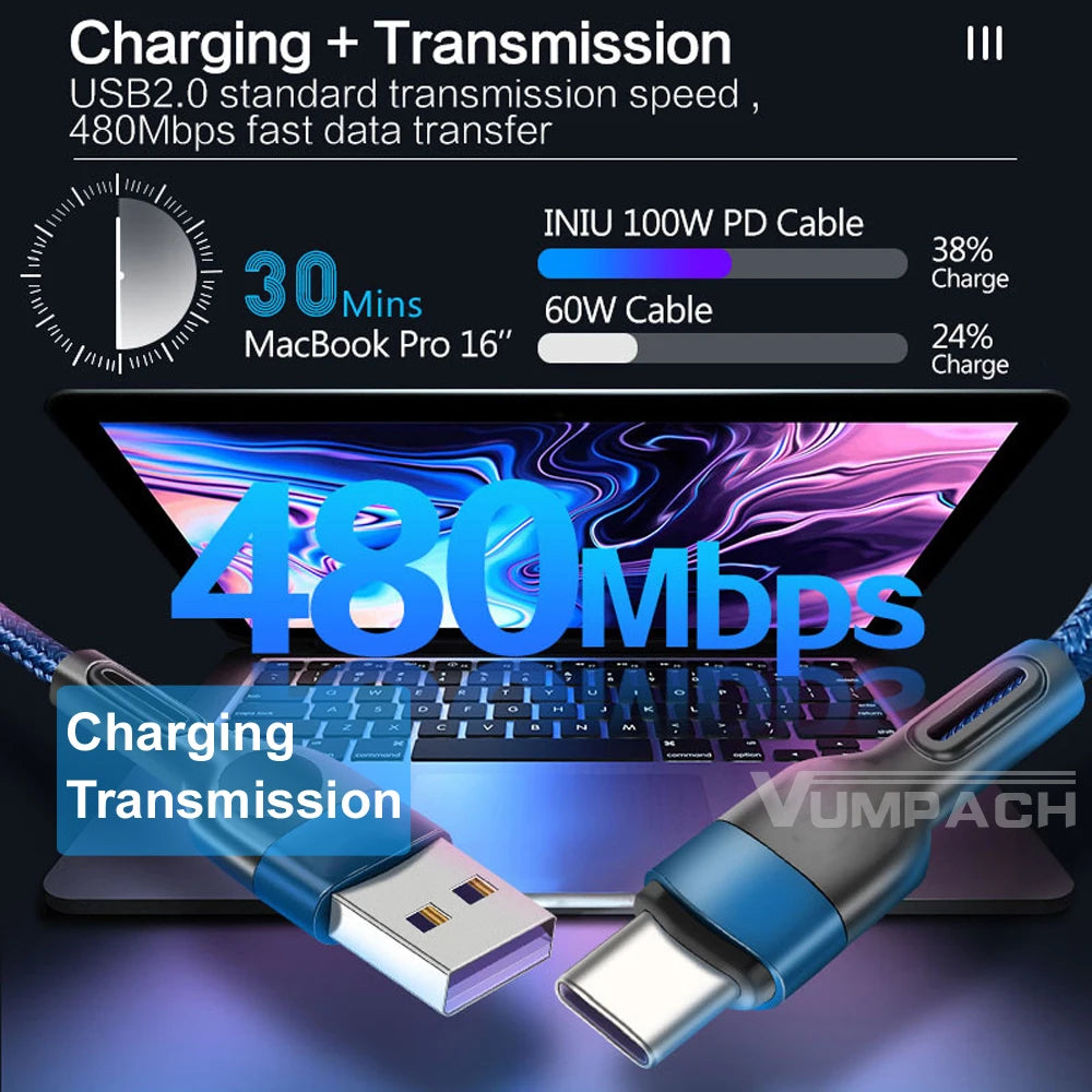 5A USB to Type-C Fast Charging Cable – Nylon Braided, for iPhone, Samsung, Xiaomi, Huawei